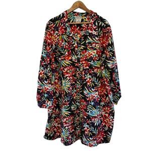 Jessica London Plus Size 22W Vibrant Floral Print Button Front Shirt Dress